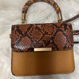 MIA Brown and Tan Mini Bag with Snake Print